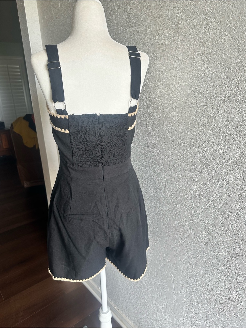 Black Romper with Cream Scallop Trim - Picture 2 of 8